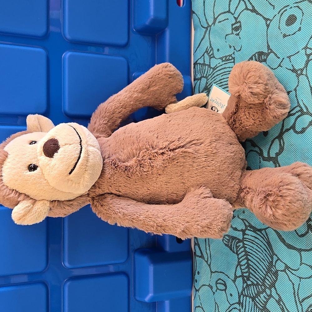 NWT Jellycat Brown and Cream Original Bashful Monkey With Blue Dust Bag - Picture 15 of 16